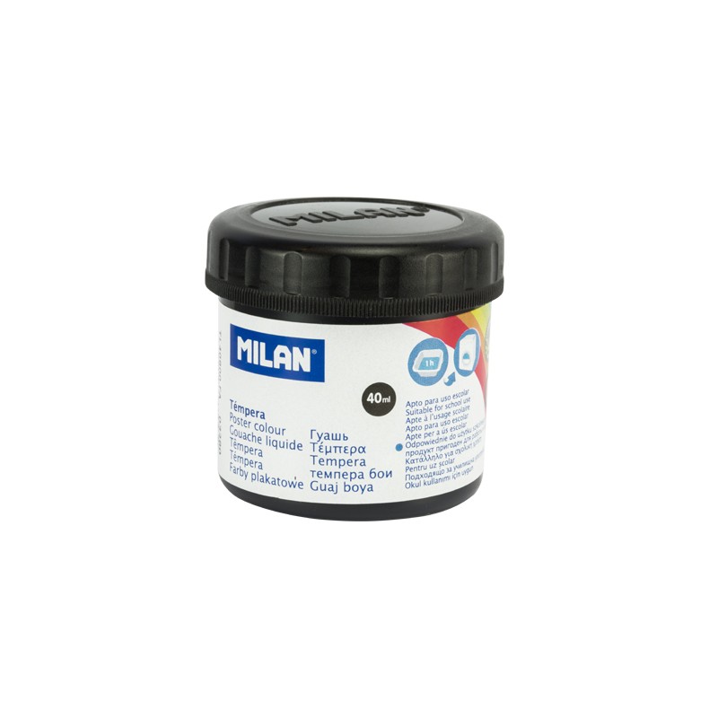 Bouteille Milan Tempera - 40 ml - Séchage rapide - Miscible - Couleur Noir