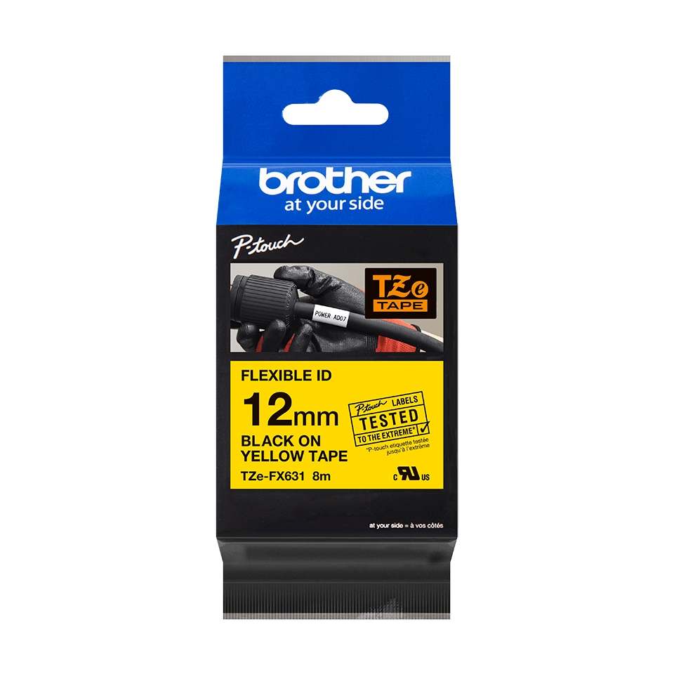 Brother TZeFX631 Original Ruban d'étiquettes plastifiées flexibles - Texte noir sur fond jaune - Largeur 12 mm x 8 mètres