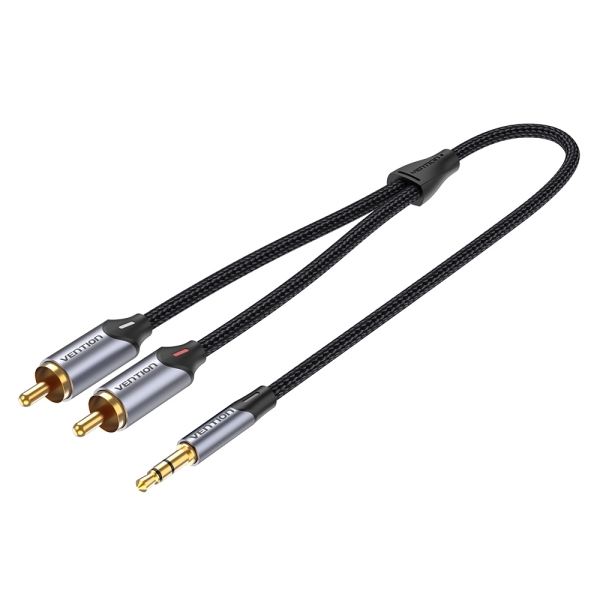 Câble audio Vention RCA - Son Hi-Fi - Suppression du bruit - Conducteur en cuivre 29AWG - Interface plaquée or - Couleur grise