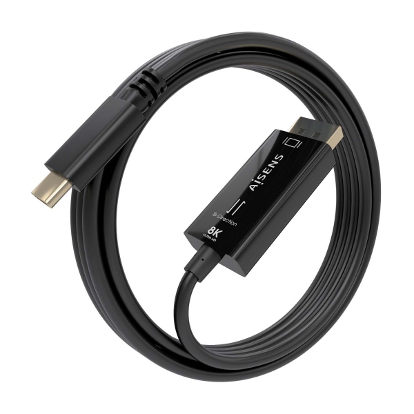 Câble convertisseur bidirectionnel USB-C vers Displayport Aisens 8K @ 60 Hz - USB-C/M-DP/M - 1,8 m - Couleur noire