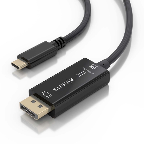 Câble convertisseur bidirectionnel USB-C vers Displayport Aisens 8K @ 60 Hz - USB-C/M-DP/M - 1,8 m - Couleur noire