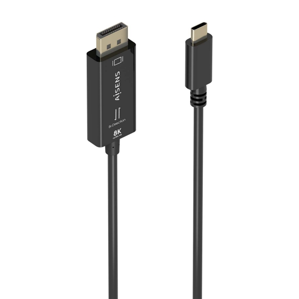 Câble convertisseur bidirectionnel USB-C vers Displayport Aisens 8K @ 60 Hz - USB-C/M-DP/M - 1,8 m - Couleur noire