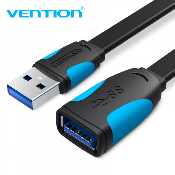 Câble d'extension plat USB 3.0 mâle vers USB femelle Vention - 0,5 m - Couleur noir et bleu