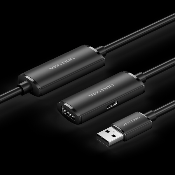 Câble d'extension USB 2.0 actif Vention - Transfert 480 Mbps - Connexion stable - Couleur noire