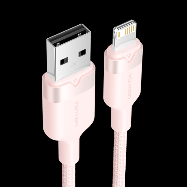 Câble de Charge USB-A/Lightning Vention - Aluminium et Coton Tressé - Transfert 480Mbps - Alimentation 2,4A - Couleur Rose