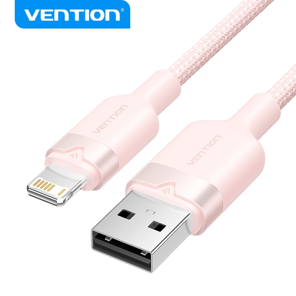 Câble de Charge USB-A/Lightning Vention - Aluminium et Coton Tressé - Transfert 480Mbps - Alimentation 2,4A - Couleur Rose