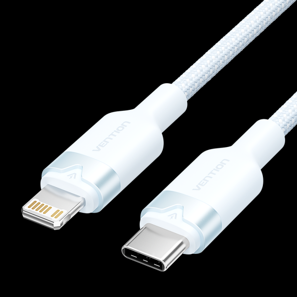 Câble de Charge USB-C/Lightning Vention - Aluminium et Coton Tressé - 480Mbps - 3A - 27W Max - Couleur Bleu