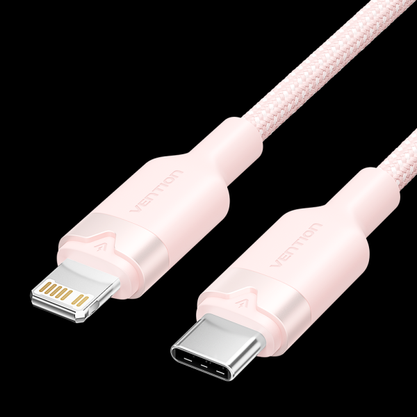 Câble de Charge USB-C/Lightning Vention - Aluminium Tressé - 480Mbps - 3A - 27W Max - 2m - Couleur Rose