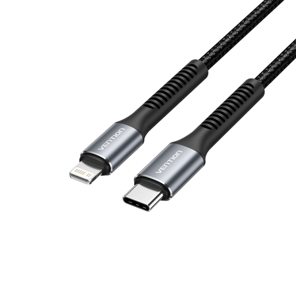 Câble de Chargement Lightning/USB-C Vention - Vitesse 480Mbps - Matériau Aluminium/PVC - Puissance 60W - Couleur Noir