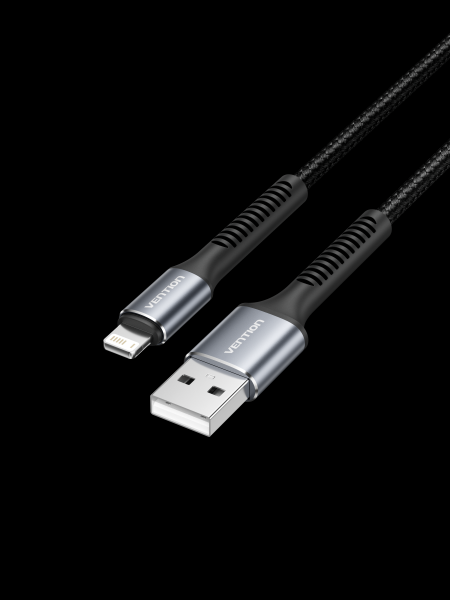 Câble de données Vention CableTech Lightning-USB-A - Aluminium durable - Transmission 480Mbps - Puissance 2A, 10W - Couleur noire