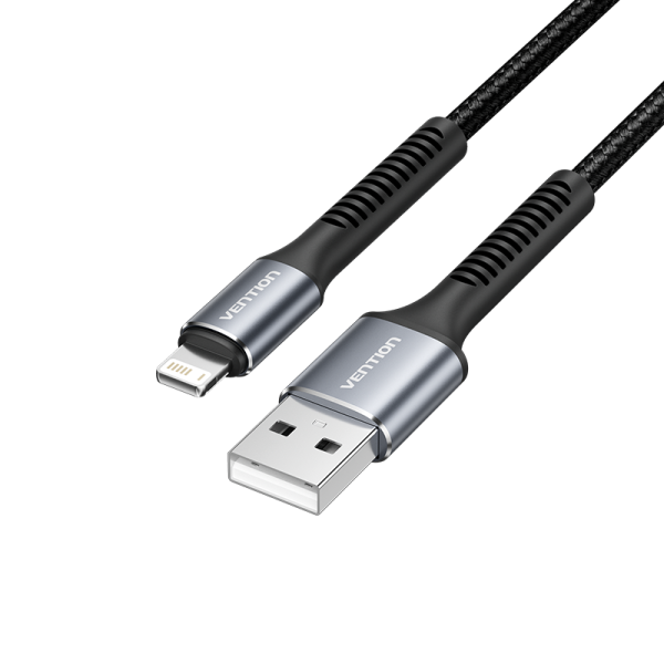 Câble de données Vention CableTech Lightning-USB-A - Aluminium durable - Transmission 480Mbps - Puissance 2A, 10W - Couleur noire