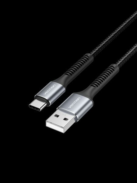 Câble de données Vention - USB 2.0 vers USB-C - Aluminium - 480Mbps - 3A, 15W - Couleur Noir