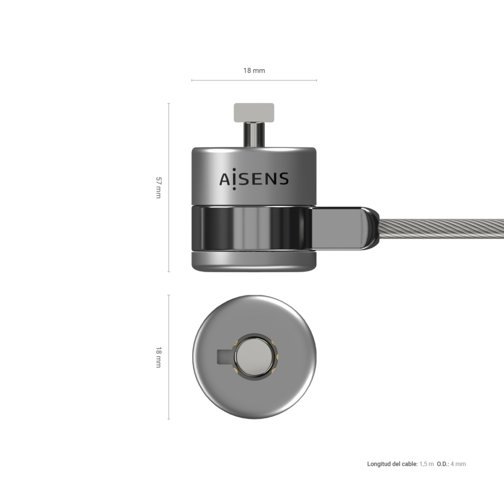 Câble de sécurité Aisens avec serrure à clé pour ordinateur, moniteur, ordinateur portable - 1,5 m