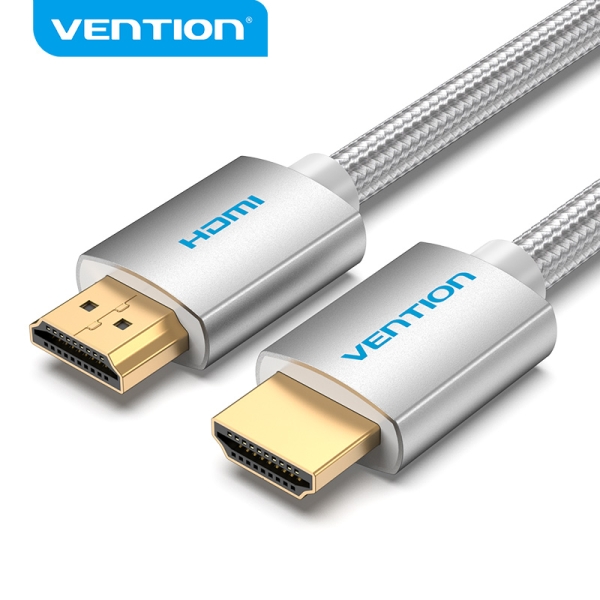 Câble HDMI 2.0 Vention - Textile Tressé - Contacts Or - Support 4K, HDR, 3D - Blindé - Couleur Argent