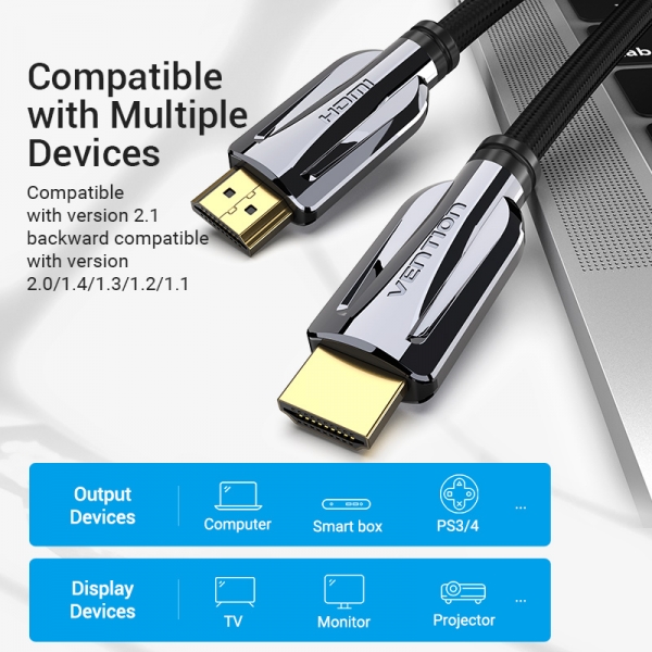 Câble HDMI 2.1 Mâle vers Mâle Vention - 1,5 m - Plaqué Or - Couleur Noir