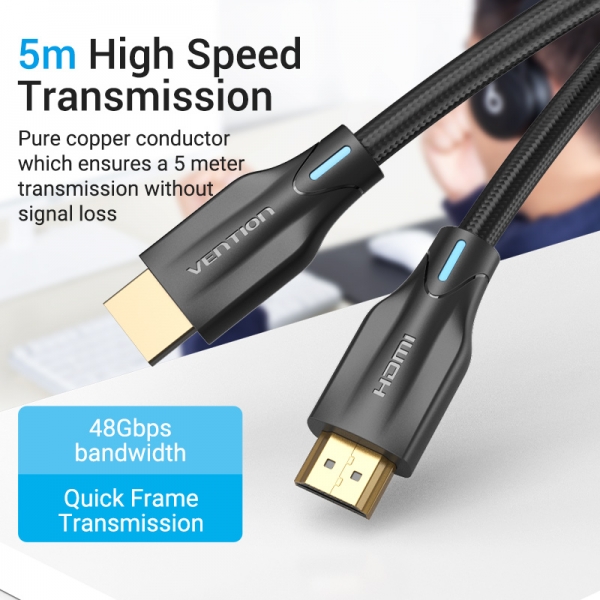 Câble HDMI mâle vers HDMI mâle 2.1 8K Vention - 1 m - Noir