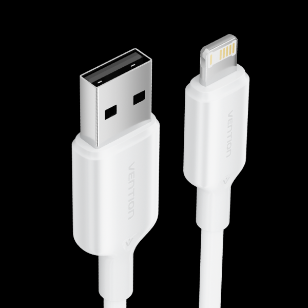 Câble Lightning USB 2.0 Vention - Transmission 480Mbps - Sortie 2,4A - Conducteur Bronze étamé - Couleur Blanc