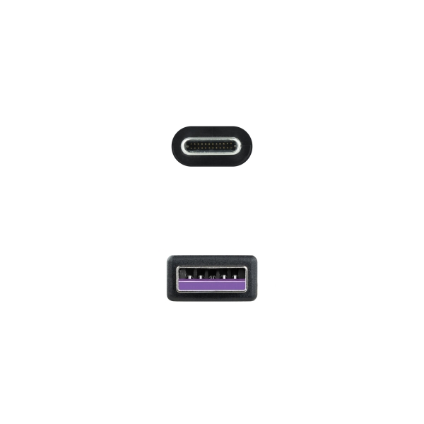 Câble Nanocable 2.0 3A USB-C Mâle vers USB-A Mâle - Longueur 1,50m - Couleur Noir