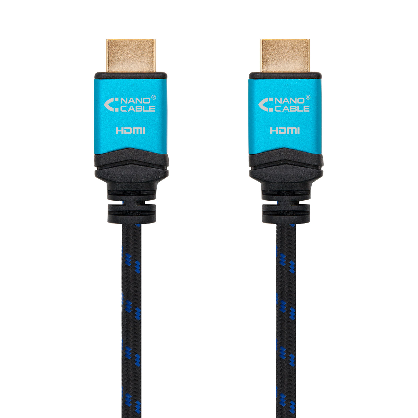 Câble Nanocable HDMI v2.0 Mâle vers HDMI v2.0 Mâle 2m - 4K@60Hz 18Gbps - Haut Débit - Revêtement Nylon Tressé - Couleur Noir/Bleu