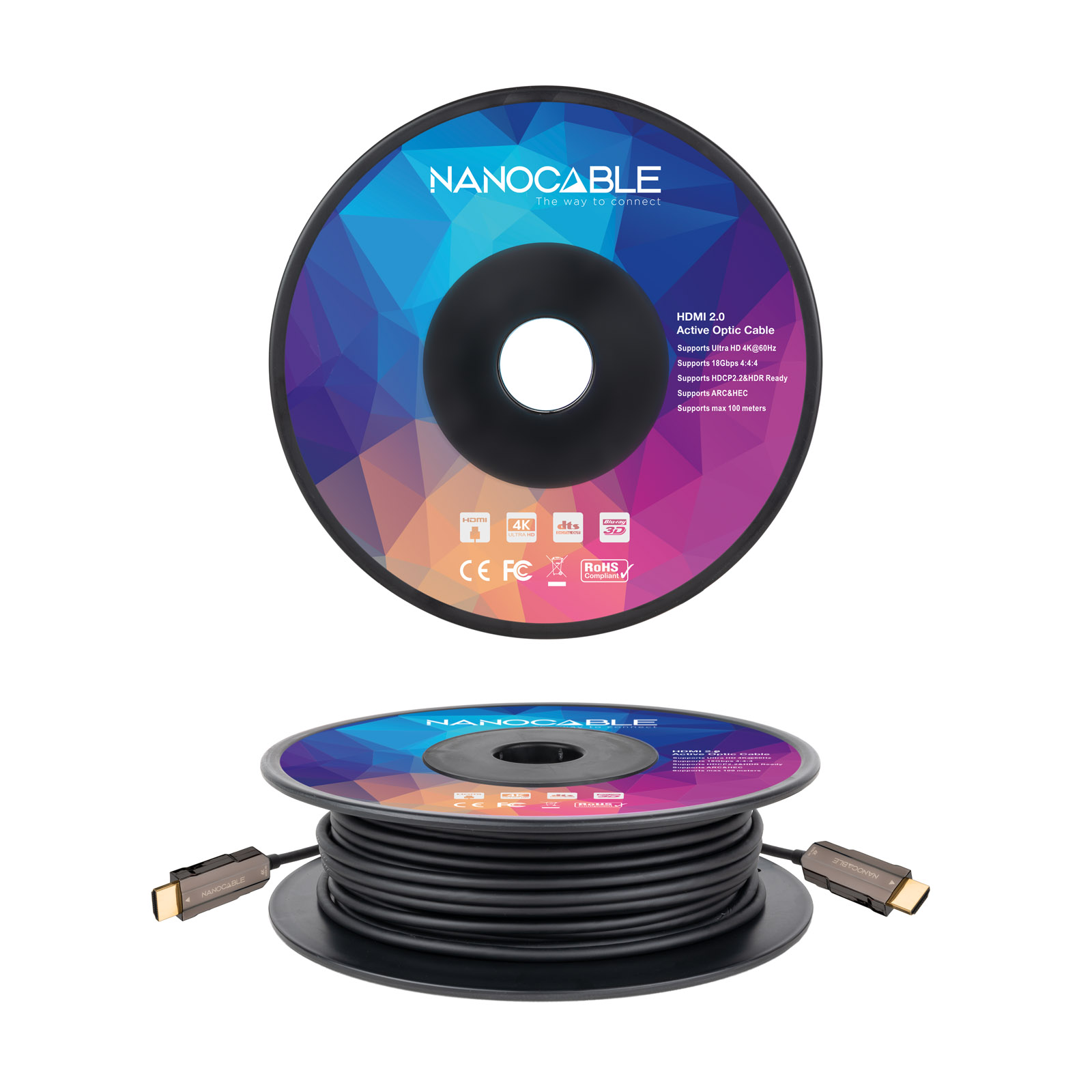 Câble Nanocable HDMI v2.0 Mâle vers HDMI v2.0 Mâle 60m - 4K@60Hz 18Gbps - Couleur Noir