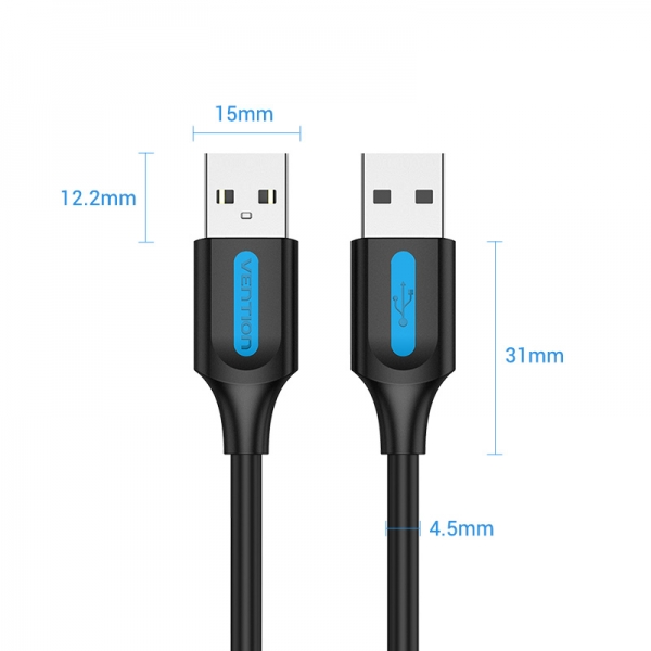 Câble USB 2.0 mâle vers USB mâle Vention - 0,25 m - Noir