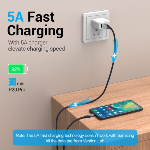 Câble USB-A 2.0 magnétique Vention - Puces USB-C et Micro USB interchangeables - Charge rapide 5A - Transmission 480Mbps - Couleur grise