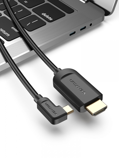 Câble USB-C Mâle vers HDMI 2.0 Mâle à Angle Droit Vention - 1,5 m - Noir