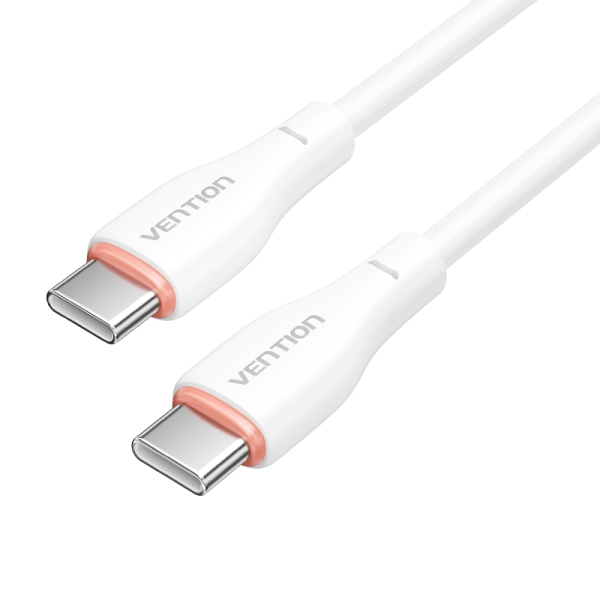 Câble USB-C vers USB-C. Transfert 480Mbps - Puissance 60W - Alimentation 3A - Matériau TPE - Couleur Blanc