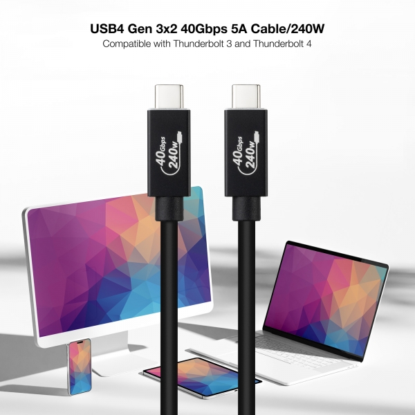 Câble USB Nanocable 4 Gen 3x2 40Gbps 5A/240W - USB-C/M-USB-C/M - 1,8 m - Couleur Noir