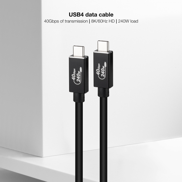 Câble USB Nanocable 4 Gen 3x2 40Gbps 5A/240W - USB-C/M-USB-C/M - 1m - Couleur Noir