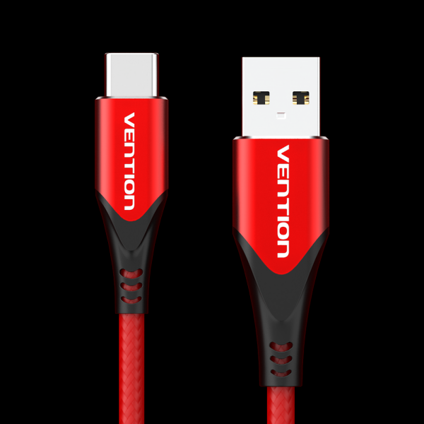 Câble Vention USB 2.0 AC 3A - Charge Rapide 3A - Compatible Huawei FCP/QC - Nylon Tressé Durable - Transfert 480 Mbps - Couleur Rouge