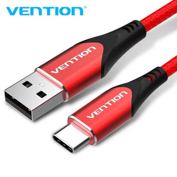 Câble Vention USB 2.0 AC 3A - Charge Rapide 3A - Compatible Huawei FCP/QC - Nylon Tressé Durable - Transfert 480 Mbps - Couleur Rouge