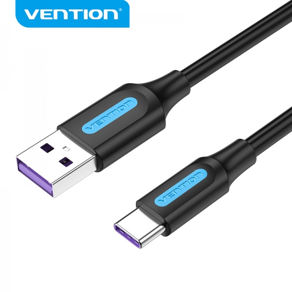 Câble Vention USB 2.0 Mâle vers USB-C Mâle - 0,5m - 5A 100W 480Mbps - Couleur Noir