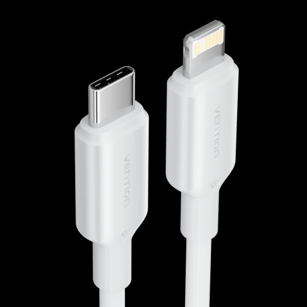 Câble Vention USB 2.0 Type C vers Lightning - Connecteur Nickelé - Puissance 27W - Courant 3A - Couleur Blanc