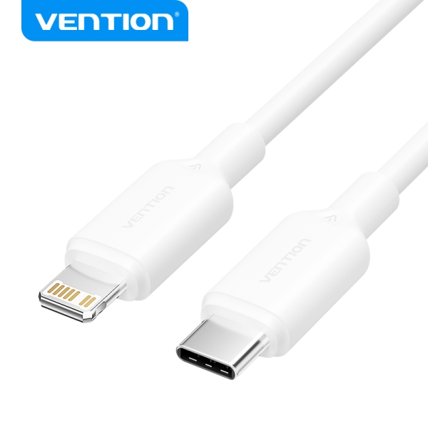 Câble Vention USB 2.0 Type C vers Lightning - Connecteur Nickelé - Puissance 27W - Courant 3A - Couleur Blanc