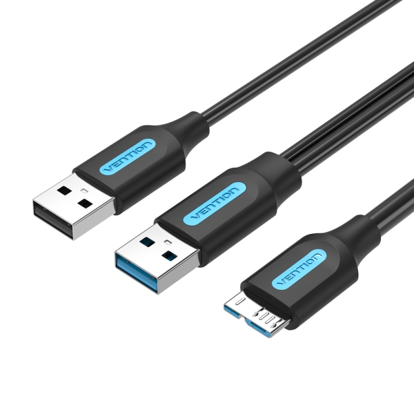 Câble Vention USB 3.0 A-Micro-B Haute Vitesse 5Gbps - Conducteur en Cuivre Émaillé - Alimentation 3A - Couleur Noir