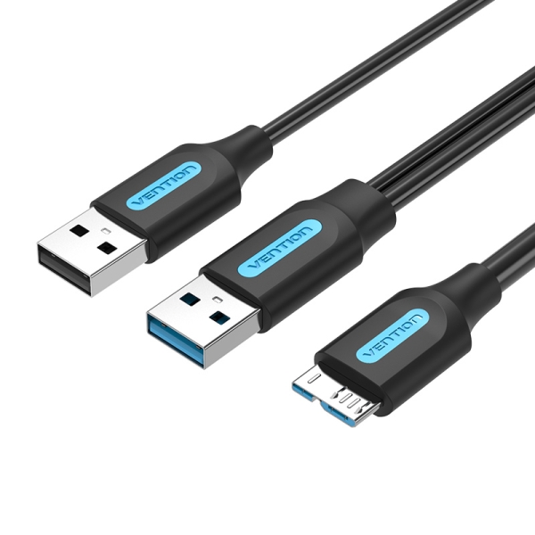 Câble Vention USB 3.0 A-Micro-B Haute Vitesse 5Gbps - Conducteur en Cuivre Émaillé - Alimentation 3A - Couleur Noir