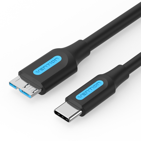 Câble Vention USB 3.0 C-Micro-B - Transmission 5Gbps - Conducteur en Cuivre Étain - Boîtier PVC - Couleur Noir