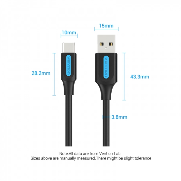 Câble Vention USB-A Mâle vers USB-C Mâle 3A 60W 480Mbps - 0.25m - Couleur Noir