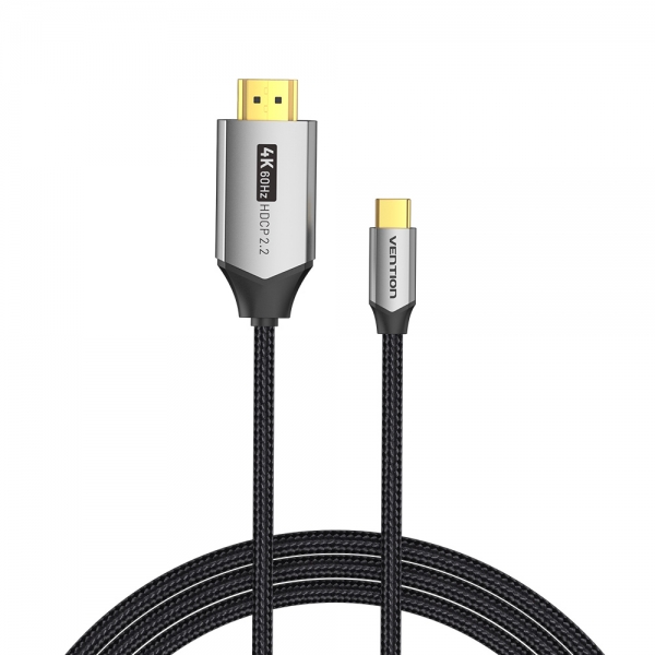 Câble Vention USB-C Mâle vers HDMI 2.0 Mâle 4K - 1,5 m - Coton Tressé - Aluminium Noir