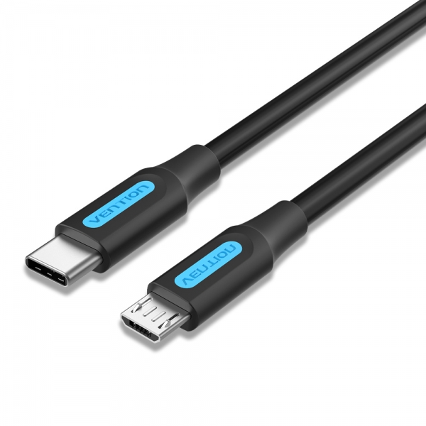 Câble Vention USB-C Mâle vers MicroUSB Mâle - 0,5m - 2A 10W 480Mbps - Couleur Noir