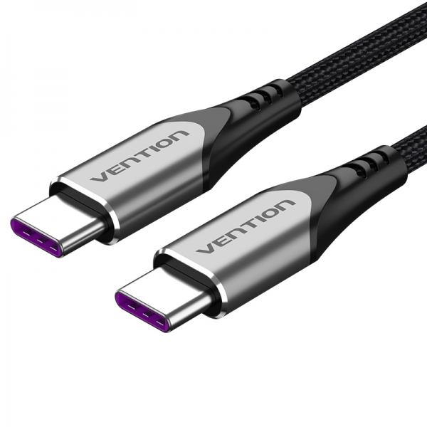 Câble Vention USB-C Mâle vers USB-C Mâle - 1m - 5A 100W 480Mbps - Couleur Gris