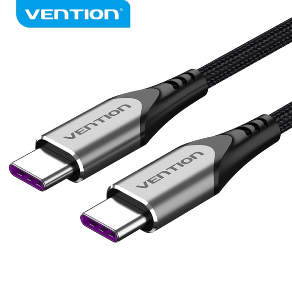 Câble Vention USB-C Mâle vers USB-C Mâle - 1m - 5A 100W 480Mbps - Couleur Gris