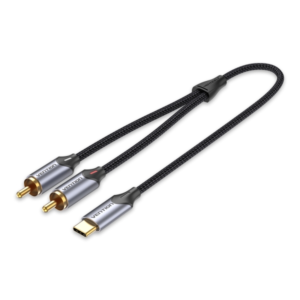 Câble Vention USB-C vers 2 RCA - Suppression du bruit haute fidélité - Blindage multiple - Puce audio haut de gamme - Couleur grise