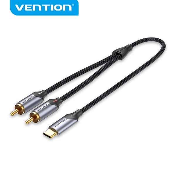 Câble Vention USB-C vers 2 RCA - Suppression du bruit haute fidélité - Blindage multiple - Puce audio haut de gamme - Couleur grise