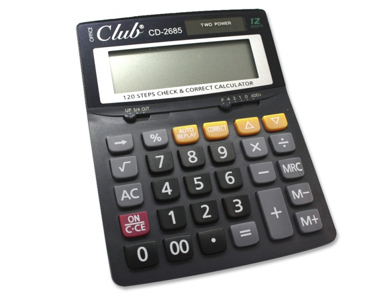 Calculatrice Ingraf CD-2685-12Rp à 12 chiffres - Touche Supprimer - 3 touches mémoire - Double zéro et pourcentage - Somme extra large - Alimenté par l'énergie solaire et par batterie - Couleur noire