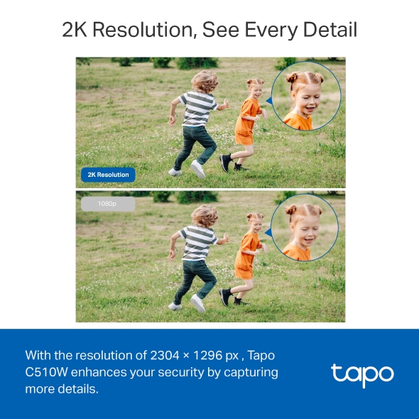 Caméra de sécurité intelligente TP-Link Tapo C510W 2K WiFi - Convient pour l'extérieur - Vision panoramique 360º - Vision nocturne couleur - Détection multiple - Alarme lumineuse et sonore personnalisable