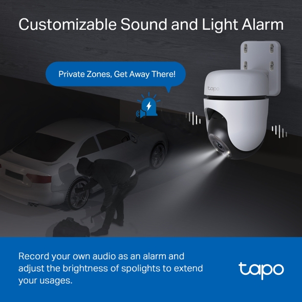 Caméra de sécurité intelligente TP-Link Tapo C510W 2K WiFi - Convient pour l'extérieur - Vision panoramique 360º - Vision nocturne couleur - Détection multiple - Alarme lumineuse et sonore personnalisable
