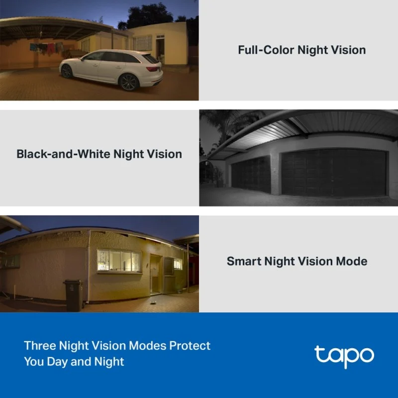 Caméra de sécurité intelligente TP-Link Tapo TC41 2K WiFi - Convient pour l'extérieur - Vision panoramique 360º - Vision nocturne couleur - Détection multiple - Alarme lumineuse et sonore personnalisable