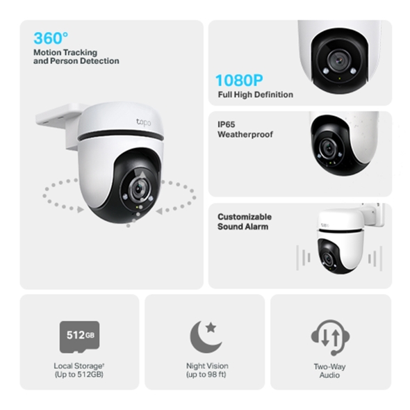 Caméra de sécurité IP WiFi FullHD Tapo C500 de TP-Link - Convient pour l'extérieur - Vision nocturne - Détection de mouvement - Vision panoramique à 360º - Mode privé avancé